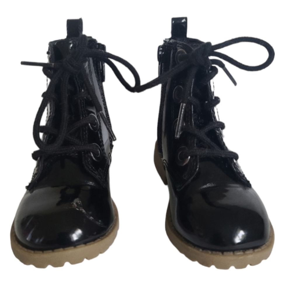 Old Navy Black Shiny Combat Boots kids Baby Girl Size 5